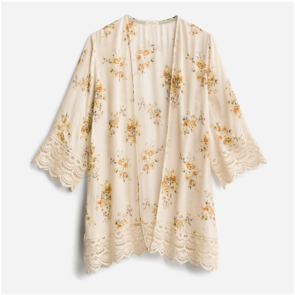 Mason & Belle Laria Crochet Detail Open Front Woven off white